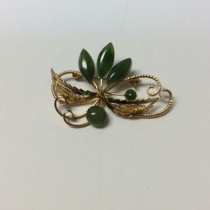 Vintage Jade and Gold Filled Filagree Pin